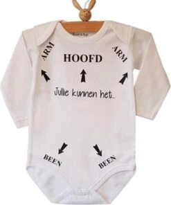 Merkloos Baby Rompertje Unisex Bedrukt Met Grappige Tekst Zwart Jullie Kunnen Het! Hoofd Arm Been Pijlen | Lange Mouw | Wit | Maat 62/68 Kado Geboorte Cadeau Jongen Meisje Collega Humor Afscheid Zwangerschapsverlof Afscheidscadeau