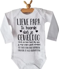 Merkloos Baby Rompertje Met Tekst | Lieve Papa Ik Hoorde Dat Je Geweldig Bent En Ben Heel Blij Dat Jij Mijn Papa Gaat Worden! Ontmoeten! | Lange Mouw | Maat 50-56 | Aankondiging Bekendmaking Zwangerschap Cadeau Voor De Liefste Aanstaande