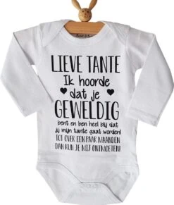 Merkloos Baby Rompertje Met Tekst | Lieve Tante Ik Hoorde Dat Je Geweldig Bent En Ben Heel Blij Dat Jij Mijn Tante Gaat Worden! Ontmoeten! | Lange Mouw | Maat 50-56 | Aankondiging Bekendmaking Zwangerschap Cadeau Voor De Liefste Aanstaande