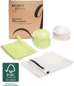 Wasbare Zoogcompressen - Cup B T/m E - Herbruikbare Borstcompressen Wasbaar - Inclusief Waszak&Opbergetui - 16 Stuks - Wit & Groen