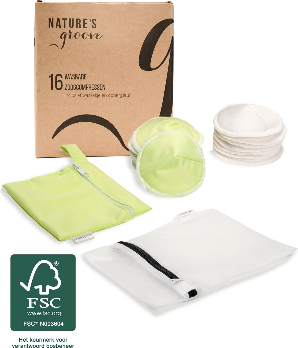 Wasbare Zoogcompressen - Cup B T/m E - Herbruikbare Borstcompressen Wasbaar - Inclusief Waszak&Opbergetui - 16 Stuks - Wit & Groen 1 Wasbare Zoogcompressen - Cup B T/m E - Herbruikbare Borstcompressen Wasbaar - Inclusief Waszak&Opbergetui - 16 Stuks - Wit & Groen