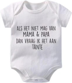 Hospitrix Baby Rompertje Met Tekst Als Het Niet Mag Van Mama & Papa Dan Vraag Ik Het Aan Tante| Maat S | 0-3 Maanden | 50/56 | Korte Mouw | Cadeau Voor Zwangerschap | Bekendmaking | Aankondiging | Aanstaande Moeder | Moederdag
