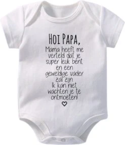 Hospitrix Baby Rompertje Met Tekst HOI PAPA... | Korte Mouw | Cadeau Voor Zwangerschap | Bekendmaking | Aankondiging | Cadeau Voor Papa | Vaderdag