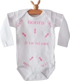 Merkloos Baby Rompertje Met Tekst Bedrukt Hoofd Arm Been Pijlen Je Kan Het Papa | Lange Mouw | Wit Roze Meisje | Maat 62/68 | Grappig Cadeau Je Kunt / Kan Het Pap / Papa / Pappie Zwangerschap Aankondiging Bekendmaking