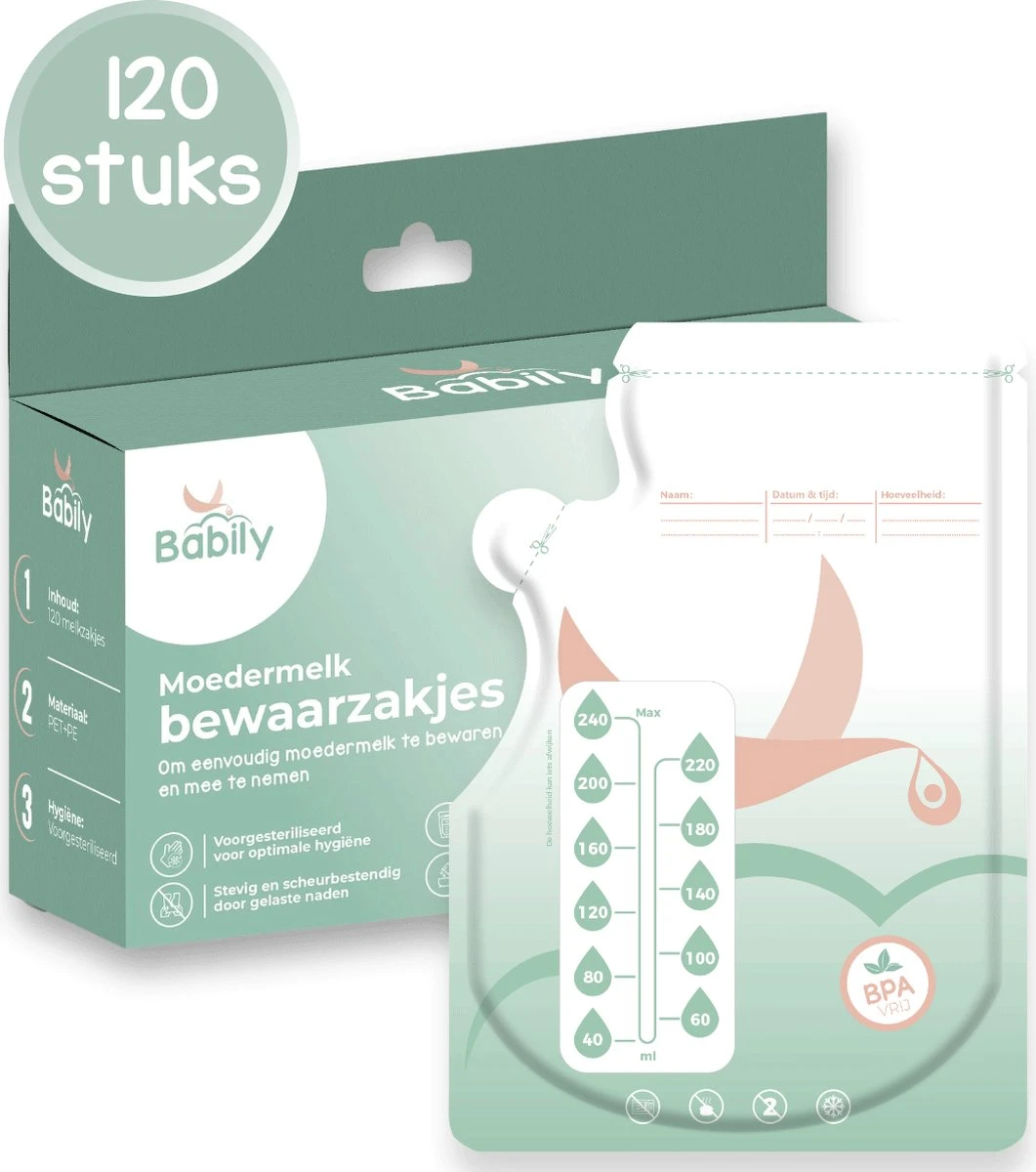 Babily® - Moedermelk Bewaarzakjes - 120 Stuks - Borstvoeding Bewaarzakje - Melkzakjes - 240 Ml - Met Dubbele Sluiting En Schenktuit 1 Babily® - Moedermelk Bewaarzakjes - 120 Stuks - Borstvoeding Bewaarzakje - Melkzakjes - 240 Ml - Met Dubbele Sluiting En Schenktuit