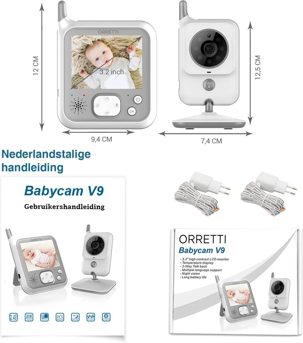 Orretti® V9 Babyfoon Met Camera Met Nachtlampje - Krachtige Batterij - Beter Zendbereik - Groot LCD Scherm - Terugspreekfunctie - Temperatuurbewaking - Slaapliedjes - Lange Afstand En Hoge Batterij Capaciteit - Wit 8 Orretti® V9 Babyfoon Met Camera Met Nachtlampje - Krachtige Batterij - Beter Zendbereik - Groot LCD Scherm - Terugspreekfunctie - Temperatuurbewaking - Slaapliedjes - Lange Afstand En Hoge Batterij Capaciteit - Wit - Afbeelding 8