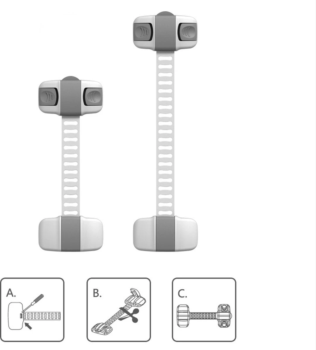 |Twinza®|Zelfklevende Knijpslot - Verstelbaar - Veiligheidsslot - Kast- & Ladebeveiliging - Wit - 20 Cm 2 Stuks 4 |Twinza®|Zelfklevende Knijpslot - Verstelbaar - Veiligheidsslot - Kast- & Ladebeveiliging - Wit - 20 Cm 2 Stuks - Afbeelding 4