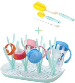 Flessen Droogrek Inclusief Borstelset - Afdruiprek Babyflessen Met Flessenborstels - Flessendroogrek Met Lekbak - Mint -Pasgeborenen En Jonge Kinderen 1086x1200 1