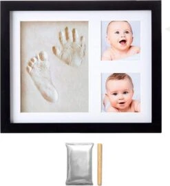 XYZ Goods Baby Fotolijst - Met Klei Afdruk Voet En Hand ( Gipsafdruk Baby ) - Kraamcadeau Jongen / Kraamcadeau Meisje - Babyshower - Kraampakket / Geboorte Cadeau - Baby Artikelen - Zwart