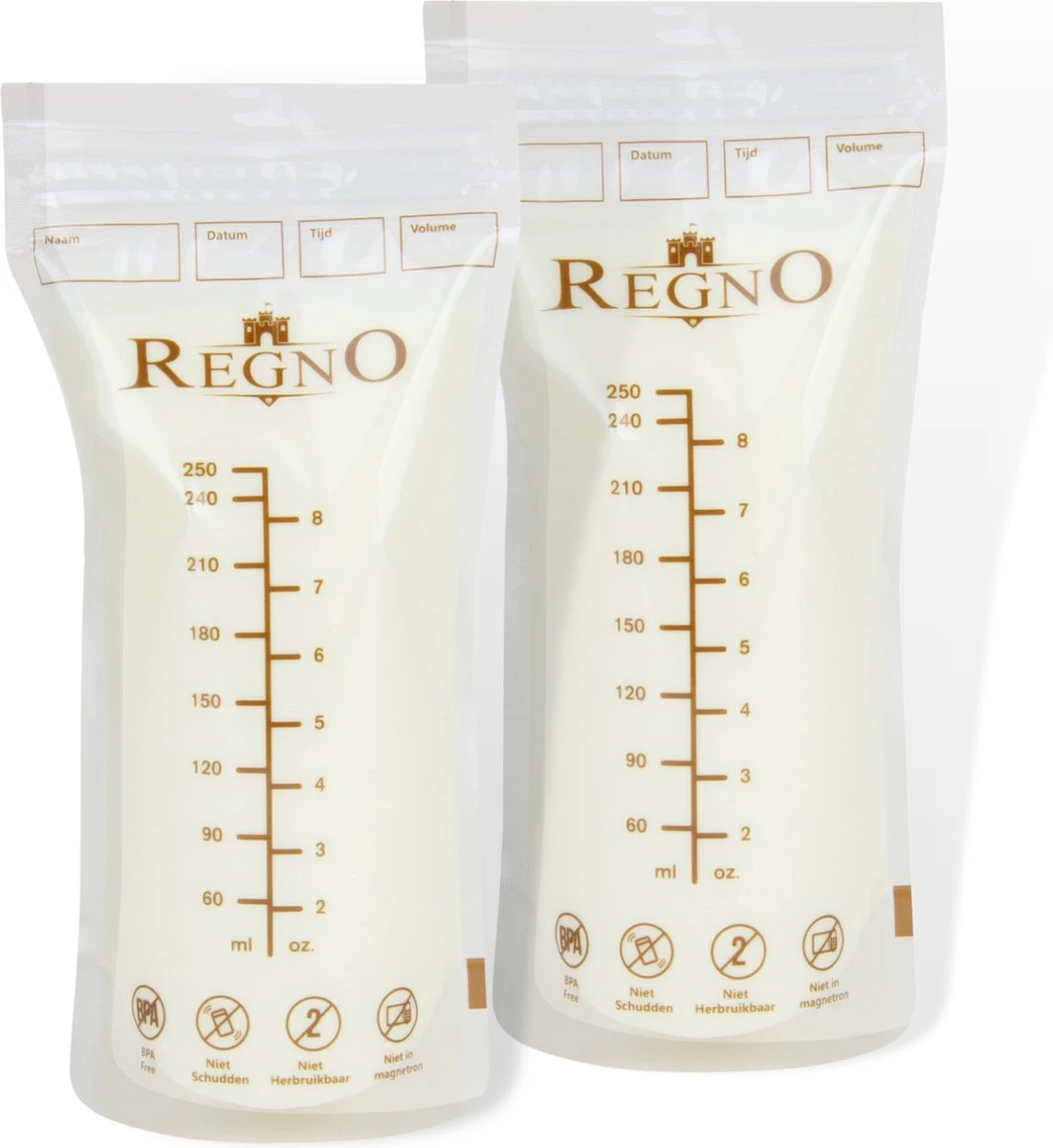 Regno Moedermelk Bewaarzakjes - Borstvoeding Zakjes - BPA Vrij - 250 ML - Lekvrij - 100 Stuks 4 Regno Moedermelk Bewaarzakjes - Borstvoeding Zakjes - BPA Vrij - 250 ML - Lekvrij - 100 Stuks - Afbeelding 4