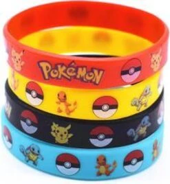 Merkloos 4 Pokémon Go Polsbandjes Van Gel - Set Van 4 Stuks - Polsbandje Rubber - Silicone Polsbandje - Setje Armbandjes - Siliconen - Pokemon Uitdeelcadeau - Pokemon Celebrations - Pokemon Bandjes