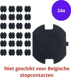 Stopcontactbeveiliging | Stopcontactbeschermers | Zwart | Zelfklevend | 24 Stuks | Kindveilig | Handig Draaimechanisme