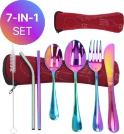 Damster Kinderbestek - Reisbestek Voor Kinderen - Inclusief Herbruikbare Rietjes - School - Meerkleurig