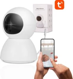 Merkloos Babyfoon Met Camera En App - Babyfoons - Wifi - Infrarood Nachtvisie - Temperatuursensor - Geluid En Bewegingsdetectie - Full HD Beveiligingscamera - Babymonitor - Wit