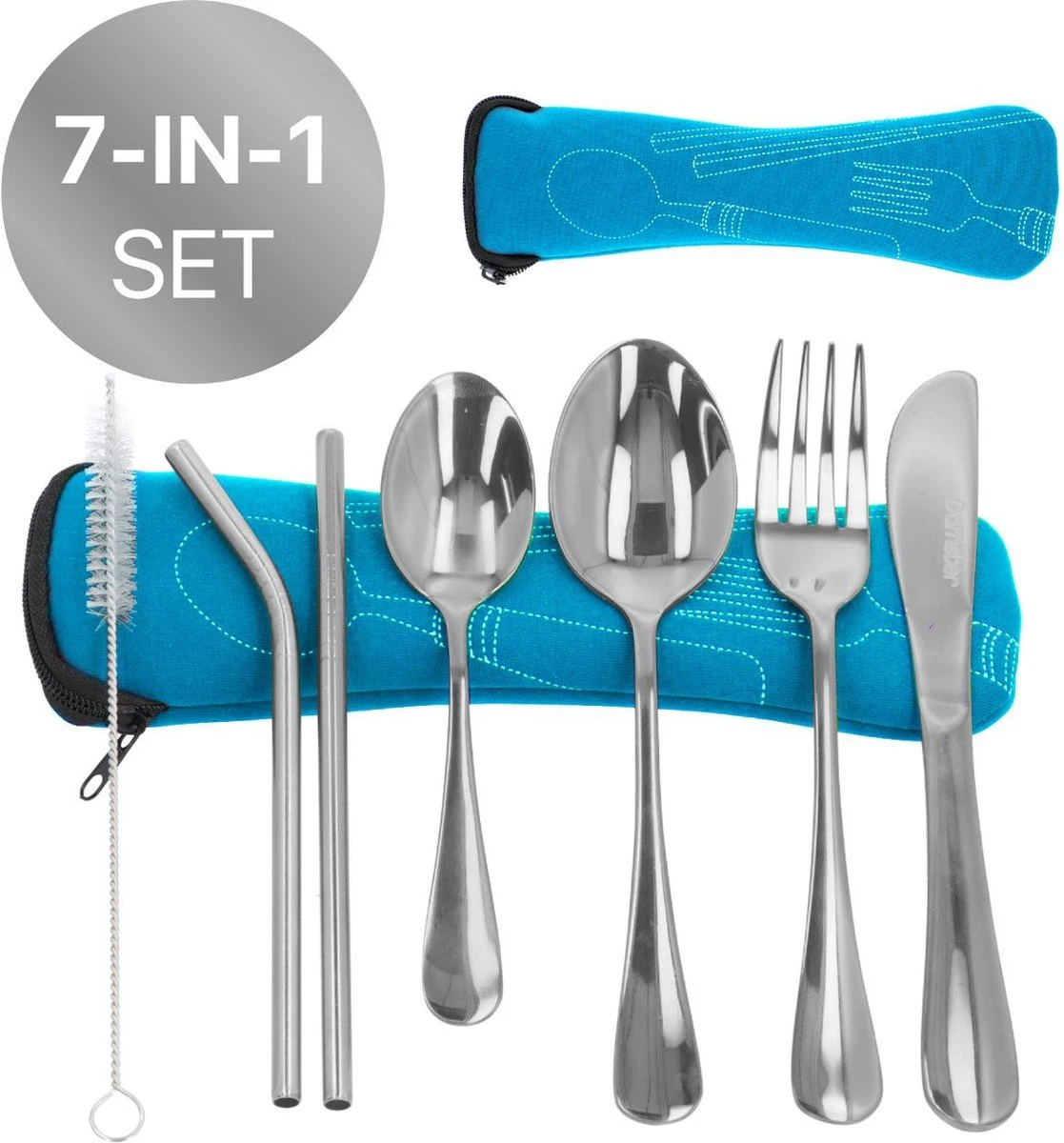 Damster Kinderbestek - Reisbestek - Incl. Herbruikbare Rietjes - School - Zilver 1 Damster Kinderbestek - Reisbestek - Incl. Herbruikbare Rietjes - School - Zilver