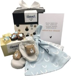 Cadeaubox Hoera Een Jongen | Babygeschenkset | Felicitatie Bij Geboorte Jongen | A Baby Boy | Geboorte Zoon | Babyshower | 5-delig