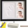 Baby Fotolijst Van Hout – Nederlandse Klei Met 2 Klei Afdrukken – Hand En Voet Afdruk – Gips Buik – Zwart Fotolijstje – Kraamcadeau En Babyshower