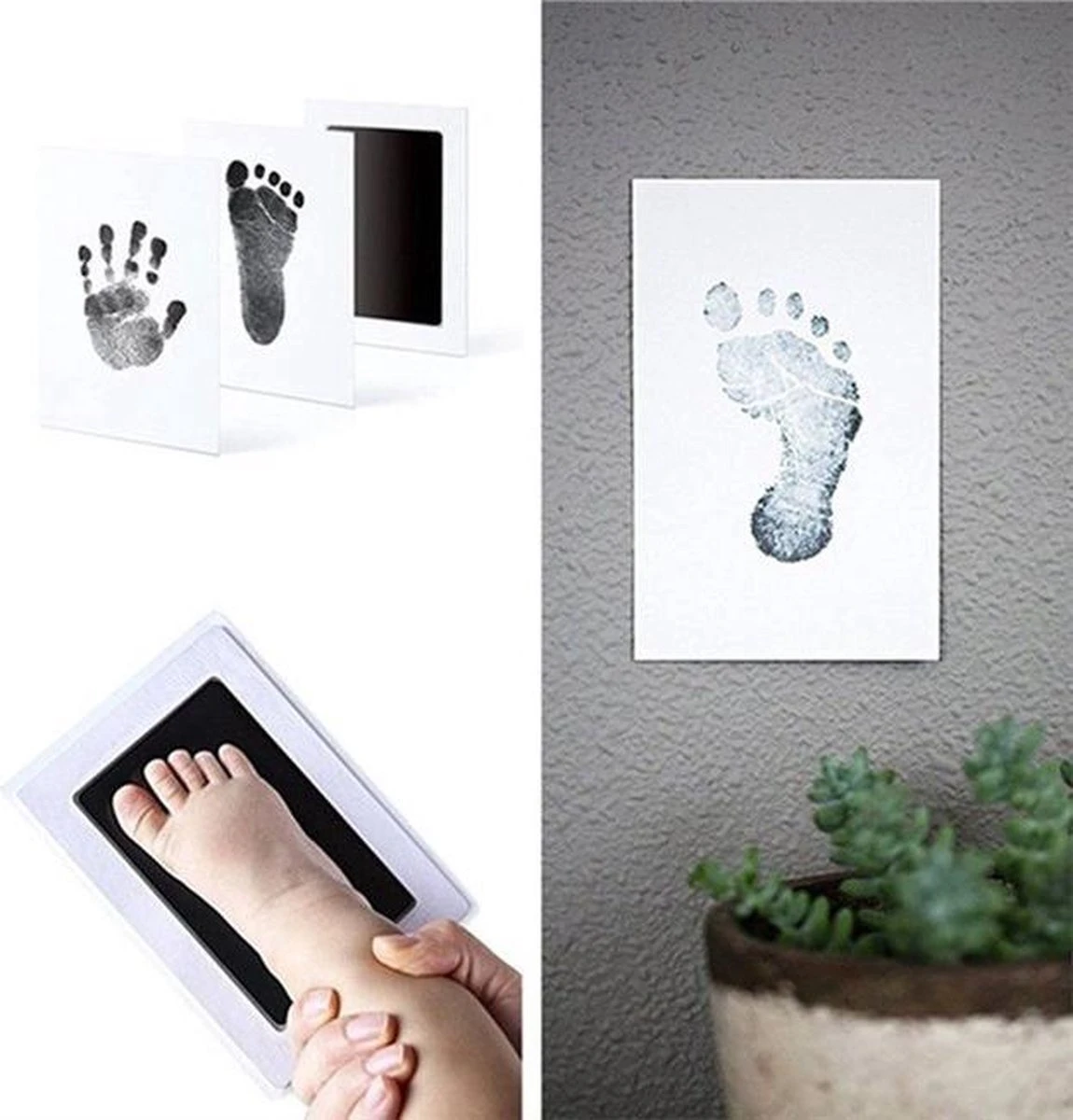 Baby Voetafdruk En Baby Handafdruk Inkt - Geschenkset (zwart) - Incl. 2 X Witte Kaartjes En Handleiding 1 Baby Voetafdruk En Baby Handafdruk Inkt - Geschenkset (zwart) - Incl. 2 X Witte Kaartjes En Handleiding