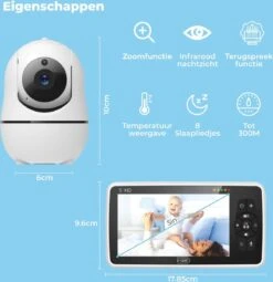B-care Babyfoon Met Camera - 5.0 Inch Scherm - Nederlands Display - Zonder Wifi En App - Temperatuursensor - Nachtzicht - Terugspreekfunctie - 8 Slaapliedjes -Pasgeborenen En Jonge Kinderen 1164x1200 5