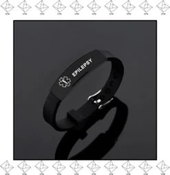 Merkloos EPIN | Armband | Waarschuwing Armband | Epilepsie | Epilepsy | Verstelbaar | Zwart