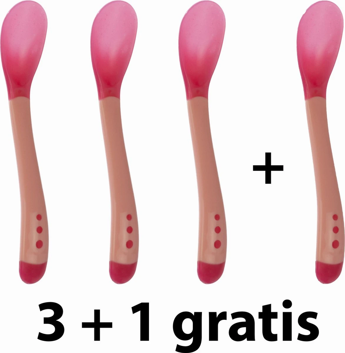 Huntex Kunstof/Siliconen Babylepels - Met Temperatuurindicator - Babybestek - Rood - 4 Stuks 1 Huntex Kunstof/Siliconen Babylepels - Met Temperatuurindicator - Babybestek - Rood - 4 Stuks