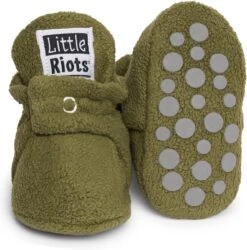 Little Riots - Babyslofjes - Antislip - Fleece Stepper - Olijf Groen - Slofjes Voor Je Baby, Dreumes En Peuter Voor Jongens En Meisjes - 12-18 Maanden (13cm) - Schoenmaat 20-21
