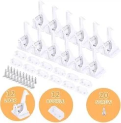 Kinderslot Kastjes Onzichtbaar - 12 Stuks - Veiligheidshaakjes - Kastbeveiliging Baby - Kinderbeveiliging - Kastslot Baby- Keukenkast Beveiliging - Lade Beveiliging -Pasgeborenen En Jonge Kinderen 1187x1200 6