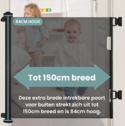 Luxe Oprolbaar Traphekje - Kinderhekje Voor Baby - Hondenhek - Veiligheidshek - Huisdieren - Deurhekje - Zwart - 86x150 Cm -Pasgeborenen En Jonge Kinderen 1188x1200 5