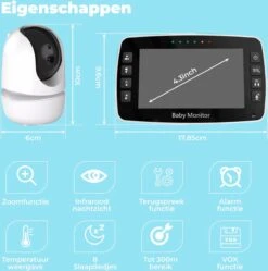 B-care Babyfoon Met 2 Camera's - 4.3 Inch Scherm - Zonder Wifi En App - Temperatuursensor - Infrarood Nachtzicht - Terugspreekfunctie - 4 Slaapliedjes- Zoomfunctie - Voor 2 Kinderen -Pasgeborenen En Jonge Kinderen 1189x1200 10