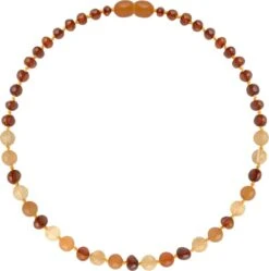 Amberos Barnsteen Kinderketting - Pijnstillend - Babyketting - Amber - Ketting - Natuurlijke Baltische Barnsteen - Ambersteen - Pijnstillende Werking Voor Doorkomende Tandjes - Baby - Peuter - Kraamcadeau - Baby Cadeau - 32 Cm - Cognac/aventurijn