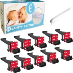 Eletux-B Kast- & Ladebeveiliging- Kinderslot Kastjes- Veiligheid Kinderen- Inclusief Handvat- Sterke 3M-lijm- 12 Stuks - Zwart