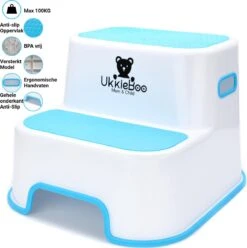 UkkieBoo Opstapje - Max 100kg - Blauw - Antislip Krukje - Wc Krukje - Kinder Opstapjes - Wc Trainer - Wc Kinderhulp - Toilet Trainer - Eerste Opstapje - Opstapje - Kruk - Opstapkrukje - Baby Opstapje - Veilig - Keuken Opstapje - Trapje