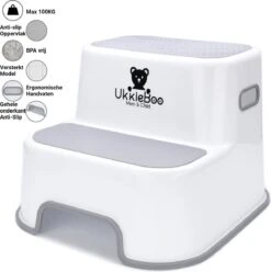 UkkieBoo Opstapje - Max 100kg - Wit - Antislip Krukje - 38x34x14/26 - Wc Krukje - Kinder Opstapjes - Wc Trainer - Wc Kinderhulp - Toilet Trainer - Huishoudtrap - Opstapje - Kruk - Opstapkrukje - Baby Opstapje - Veilig - Keuken Opstapje - Trapje