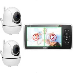 B-care Babyfoon Met 2 Camera's - 5.0 Inch Scherm - Nederlands Display - Zonder Wifi En App - Temperatuursensor - Nachtzicht - Terugspreekfunctie - 8 Slaapliedjes - Voor 2 Kinderen