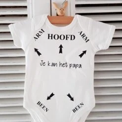 Merkloos Baby Rompertje Tekst Opdruk Hoofd Arm Been Pijlen Je Kan Het Papa | Korte Mouw | Wit| Maat 62-68 | Liefste Pap Je Kan Het / Cadeautje Verjaardag / Vaderdag Jongen Meisje Unisex Zwangerschap Aankondiging Bekendmaking