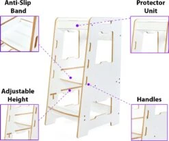 Minera® - White Learning Tower - Keukentoren - Keukenhulp - Leertoren Montessori - Opstapje - Antislip Opstapje - Kindertrap - Leertoren Peuters - Leer Toren - Learning Tower -Pasgeborenen En Jonge Kinderen 1200x1003 2