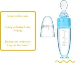 Biberoia® Knijpfles Met Lepel – Drinkfles - Baby / Kinderbestek - Kraamcadeau – Babyshower – Blauw -Pasgeborenen En Jonge Kinderen 1200x1006