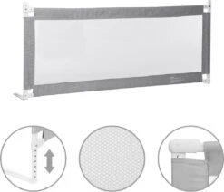 Merkloos Draagbaar Bedhekje - 150x93cm Verstelbare Hoogte Bedhek - Bedrand - Bedrail - Eenzijdig - Grijs 1 Zijwand