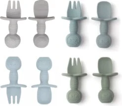 4 Setjes - Baby Bestek - Vork En Lepel - Kinderbestekset - Groen Blauw