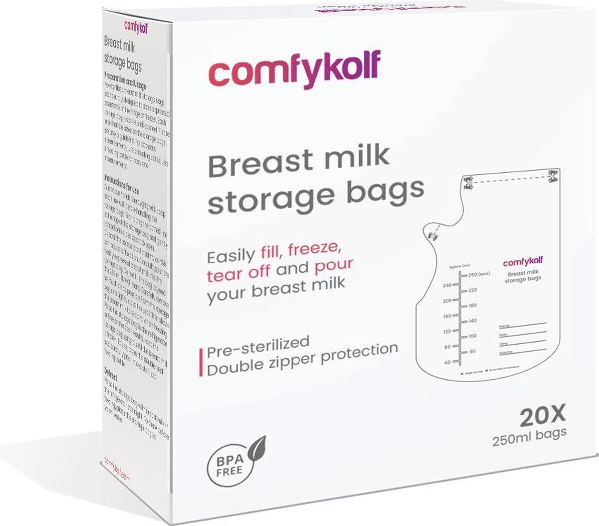 20 Stuks ComfyKolf Melk Bewaarzakjes 250ml - Borstvoeding Moedermelk Melkzakjes 3 20 Stuks ComfyKolf Melk Bewaarzakjes 250ml - Borstvoeding Moedermelk Melkzakjes - Afbeelding 3