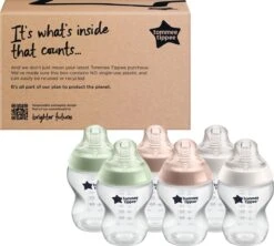 Tommee Tippee Closer To Nature- Zuigflessen - Anti-koelik Ventiel - 260 Ml- Pak Van 6 Stuks - Doorzichtig -Pasgeborenen En Jonge Kinderen 1200x1077