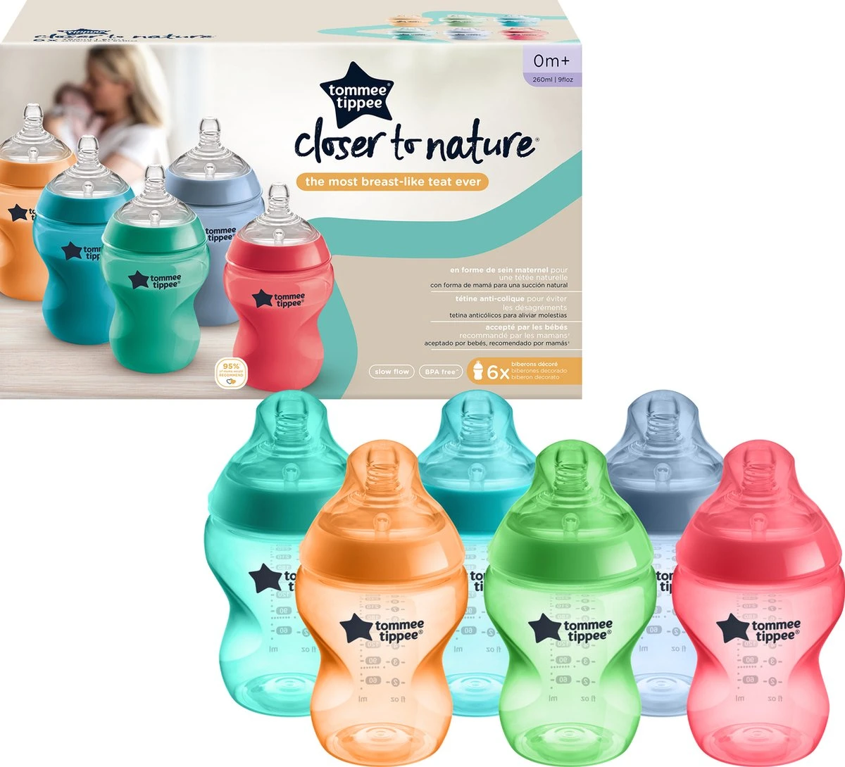 Tommee Tippee Closer To Nature- Zuigflessen - Anti-koelik Ventiel - 260 Ml- Pak Van 6 Stuks - Multi 2 Tommee Tippee Closer To Nature- Zuigflessen - Anti-koelik Ventiel - 260 Ml- Pak Van 6 Stuks - Multi - Afbeelding 2