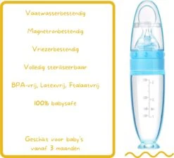 Biberoia® Knijpfles Met Lepel – Drinkfles - Baby / Kinderbestek - Kraamcadeau – Babyshower – Blauw -Pasgeborenen En Jonge Kinderen 1200x1091