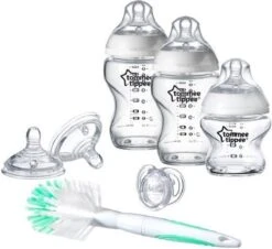 Tommee Tippee Closer To Nature - Glazen Flessen Starterpakket Voor Pasgeboren Baby's - Tepelspenen Met Anti-koliek Ventiel - Gemengde Maten - Doorzichtig - Groente -Pasgeborenen En Jonge Kinderen 1200x1098