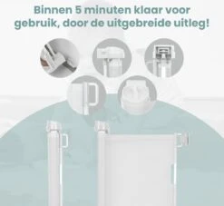 Luxe Oprolbaar Traphekje Wit - Kinderhekje Voor Baby - Hondenhek - Veiligheidshek - Huisdieren - Deurhekje - 86x150 Cm -Pasgeborenen En Jonge Kinderen 1200x1101 4