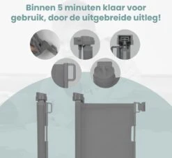 Luxe Oprolbaar Traphekje Grijs - Kinderhekje Voor Baby - Hondenhek - Veiligheidshek - Huisdieren - Oprolbaar Deurhekje - 86x150 Cm -Pasgeborenen En Jonge Kinderen 1200x1101 5