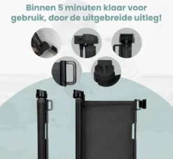 Luxe Oprolbaar Traphekje - Kinderhekje Voor Baby - Hondenhek - Veiligheidshek - Huisdieren - Deurhekje - Zwart - 86x150 Cm -Pasgeborenen En Jonge Kinderen 1200x1101 6