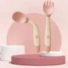 Merkloos Siliconen Lepel Voor Baby Gebruiksvoorwerpen Set Extra Voedsel Peuter Leren Eten Training Buigbare Zachte Vork Zuigeling Kinderen Servies Vaatwasser Bestendig - Rose
