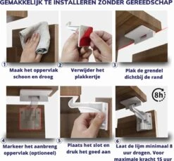 Nelbar- Kinderslot Kastjes- 12 Stuks- Ladebeveiliging- Kastbeveiliging- Kastslot- Onzichtbaar- Verbeterde Versie - Dubbele Vergrendeling -Pasgeborenen En Jonge Kinderen 1200x1114 7