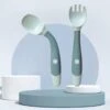Merkloos Siliconen Lepel Voor Baby Gebruiksvoorwerpen Set Extra Voedsel Peuter Leren Eten Training Buigbare Zachte Vork Zuigeling Kinderen Servies Vaatwasser Bestendig